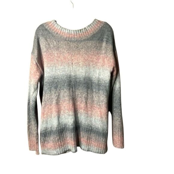 A.N.A. Womens Blue Pink Oversized Ombre V-Neck Knit Pullover Sweater Large - Picture 2 of 10